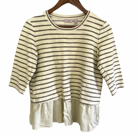 LOGO Lori Goldstein Womens Striped Boucle Gauze Hem 3/4 Sleeve Blouse Size Small - Picture 2 of 8